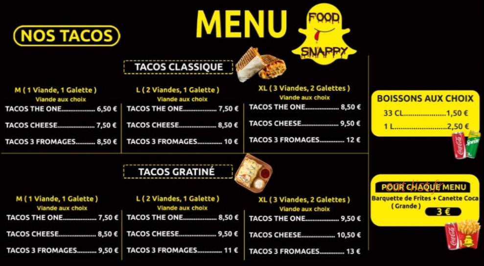 Snappy Food — carte page 1