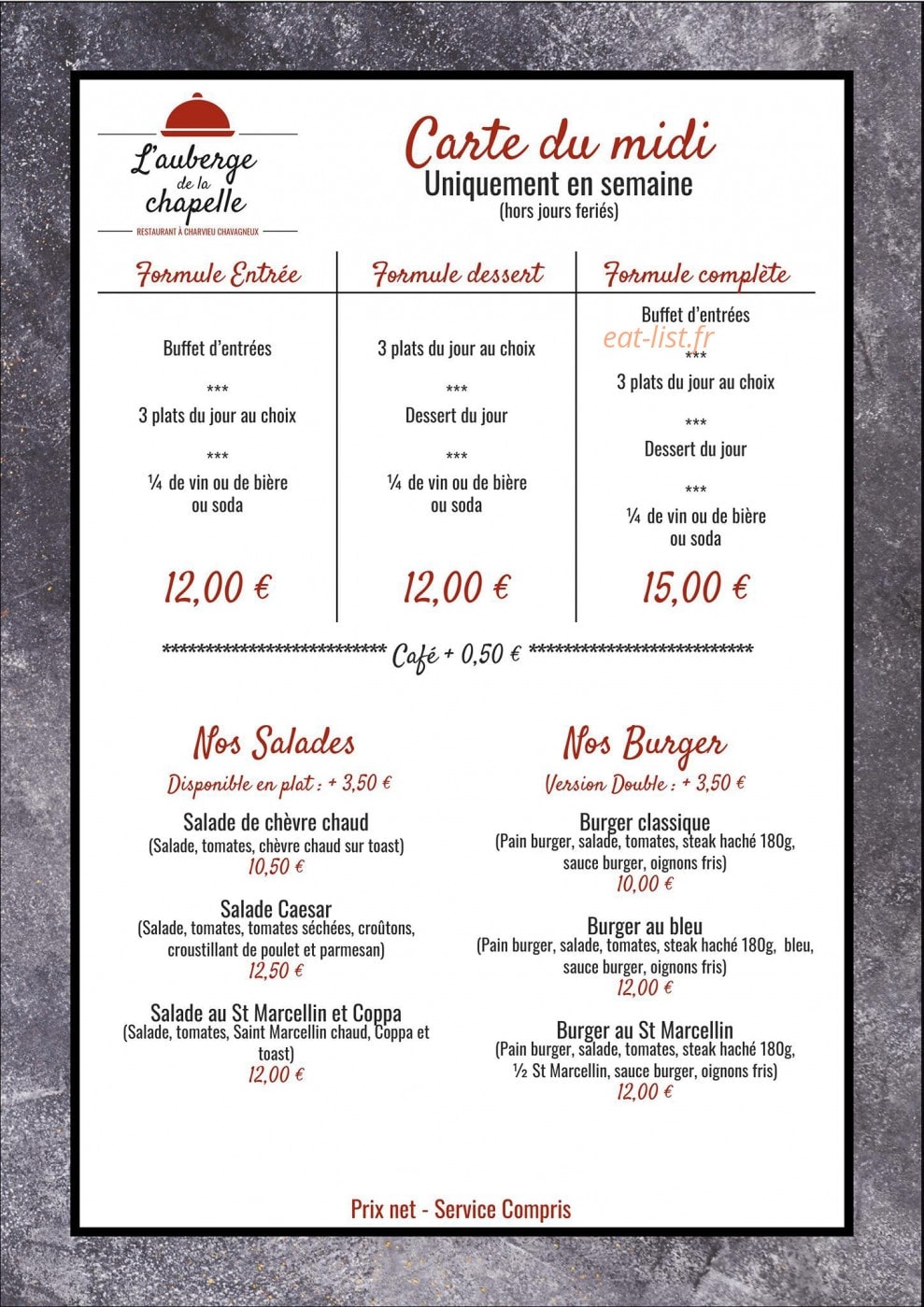 L'Auberge de la Chapelle — carte page 6
