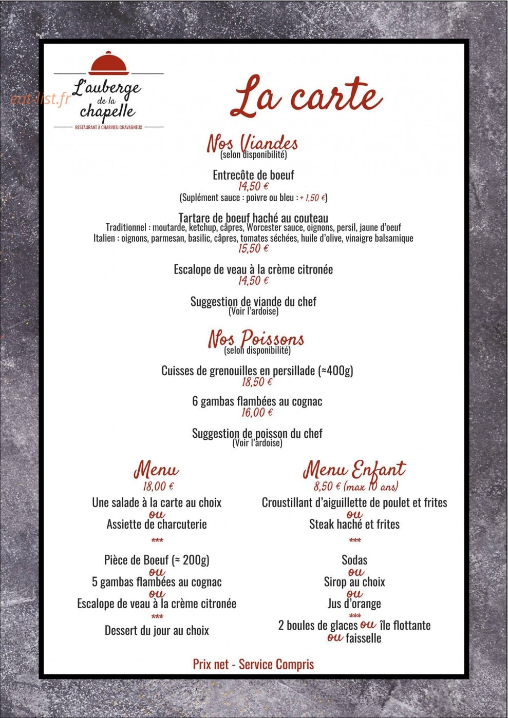 L'Auberge de la Chapelle — carte page 4