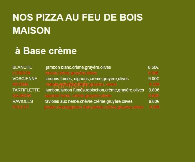 Pizza du Lac — carte page 2