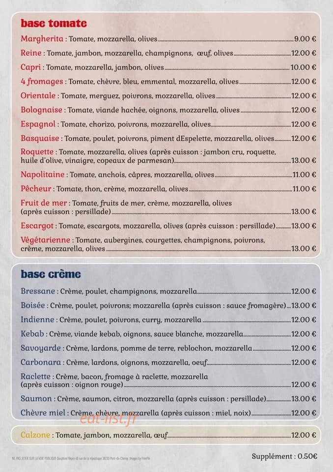 Pizzeria Emilio — carte page 1