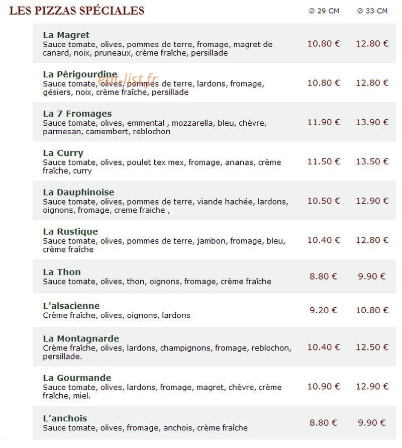 Le Kiosque à Pizzas — carte page 1