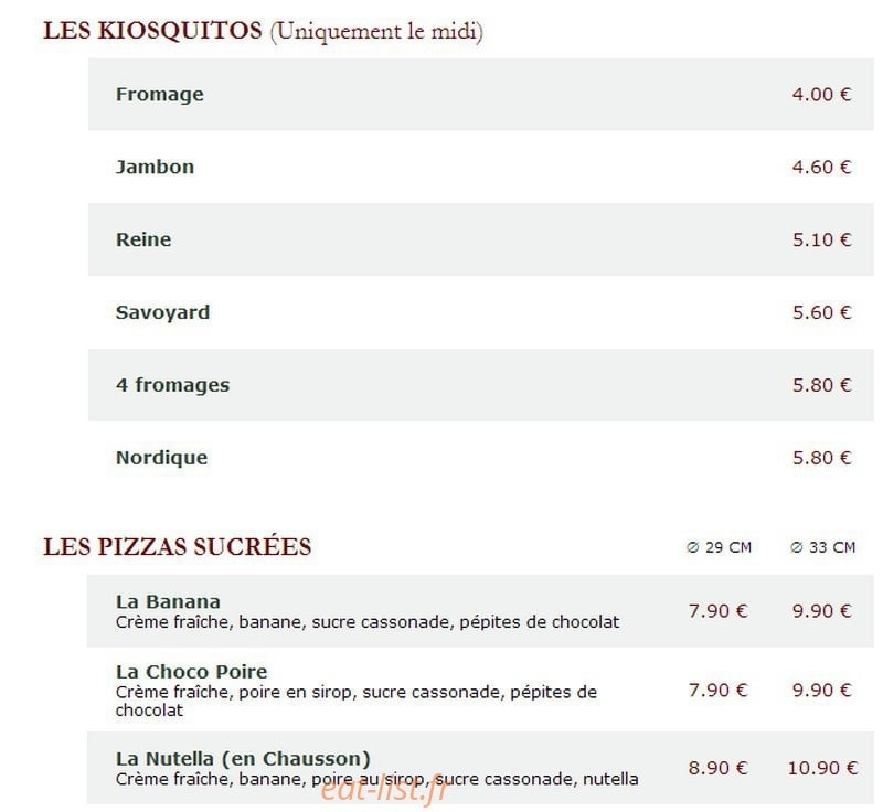 Le Kiosque à Pizzas — carte page 2