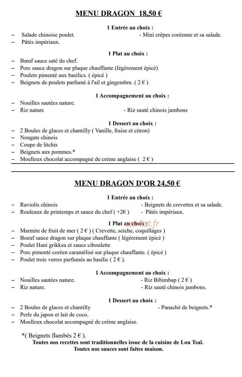 Restaurant Le dragon d'or — carte page 3