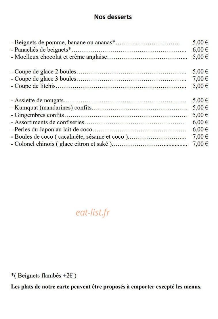 Restaurant Le dragon d'or — carte page 2