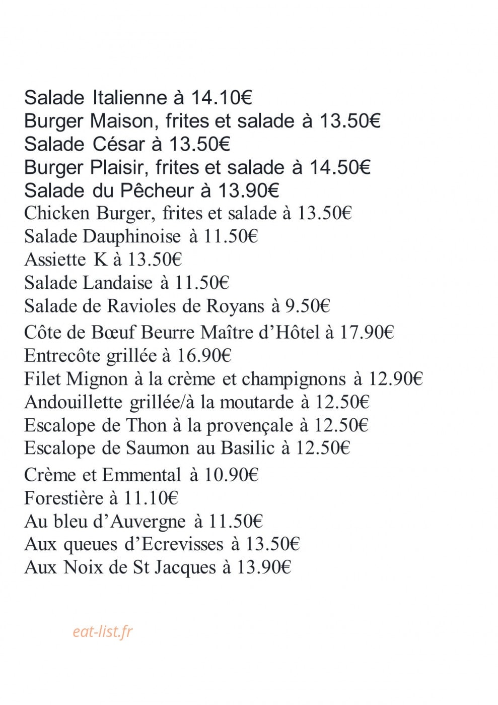 Brasserie Le K — carte page 1