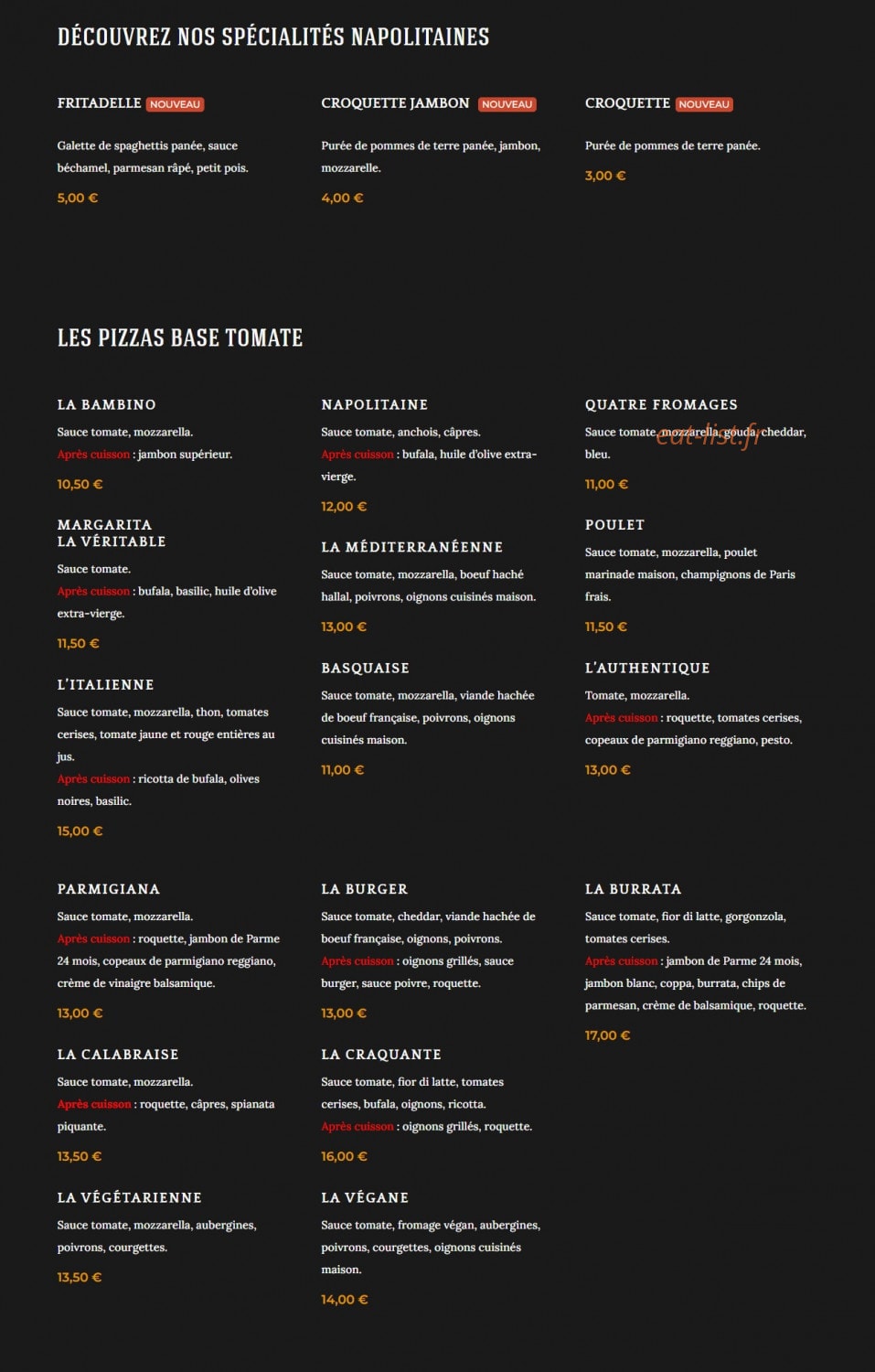 Luis Pizza — carte page 1