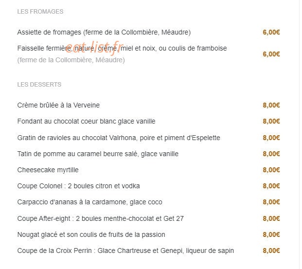 Auberge de la Croix Perrin — carte page 3