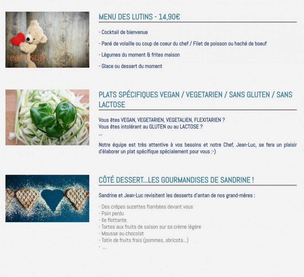 Carte et menu de Auberge des Trois Pucelles à Saint Nizier du Moucherotte — Le menu enfant, plats végétariens et desserts
