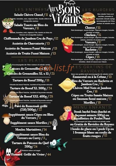 Aux Bons Vivants — carte page 1