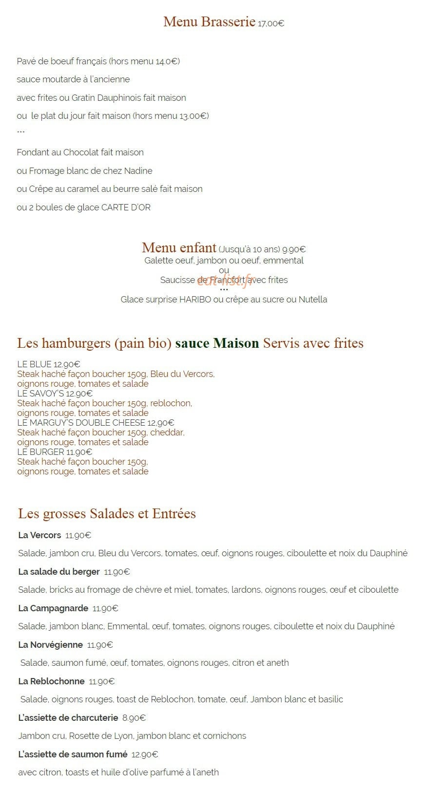 Brasserie la Marguerite — carte page 1