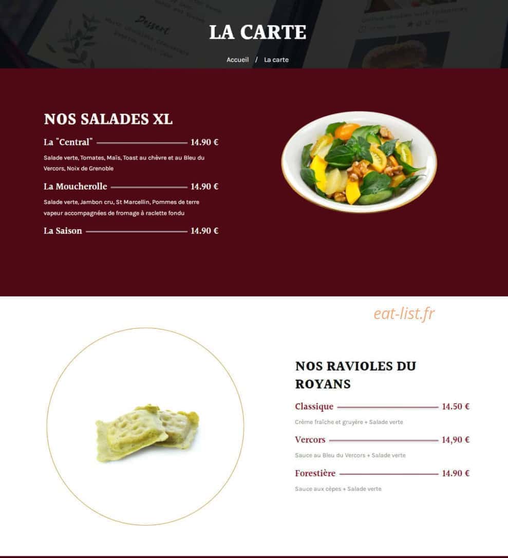 Le Central Bar — carte page 1