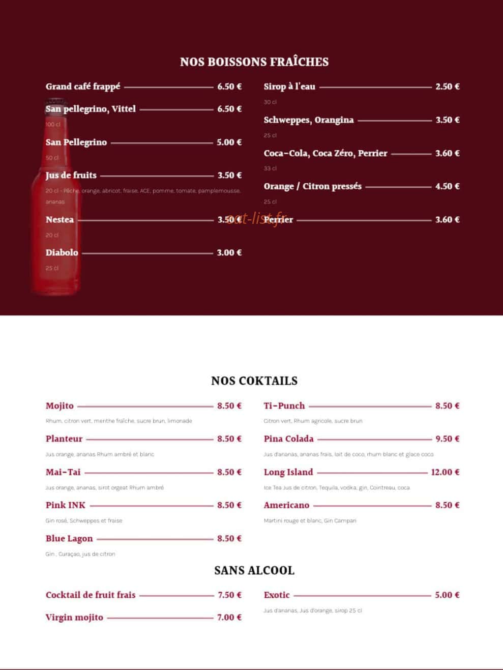 Le Central Bar — carte page 8