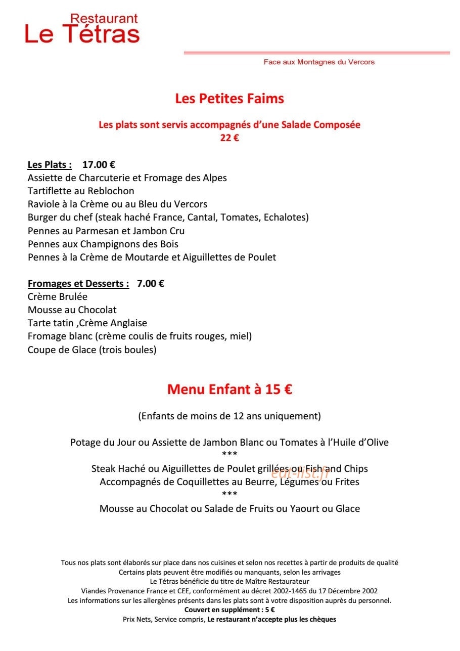 Restaurant le Tétras — carte page 2