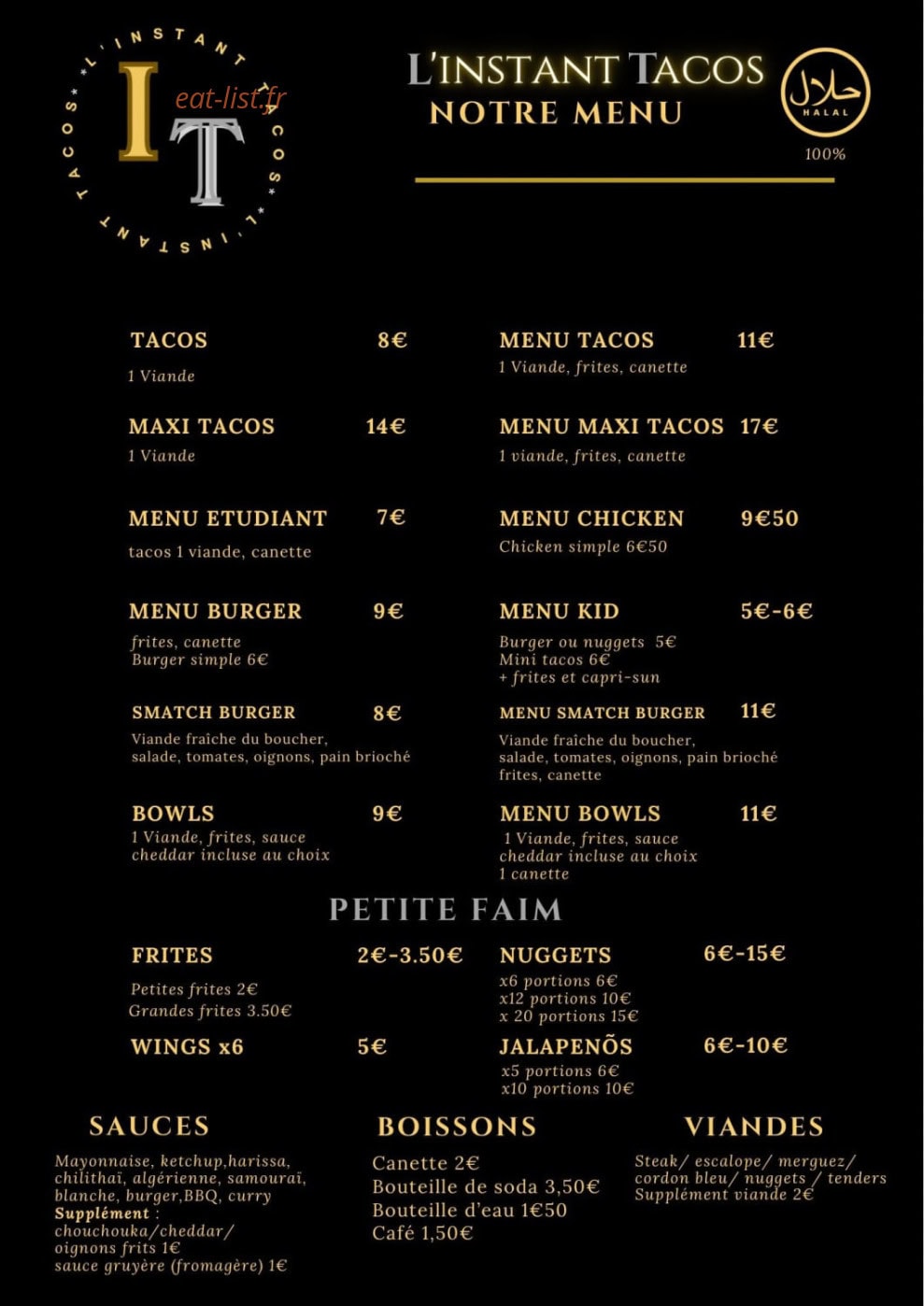 L'instant Tacos — carte page 1