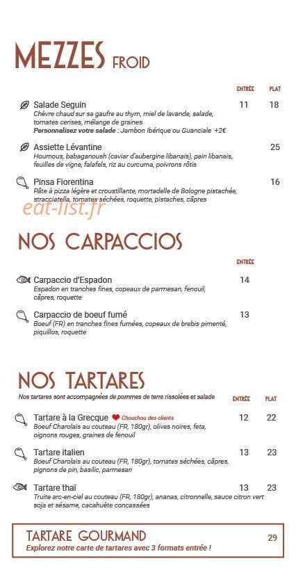 Brasserie Tiffine — carte page 1