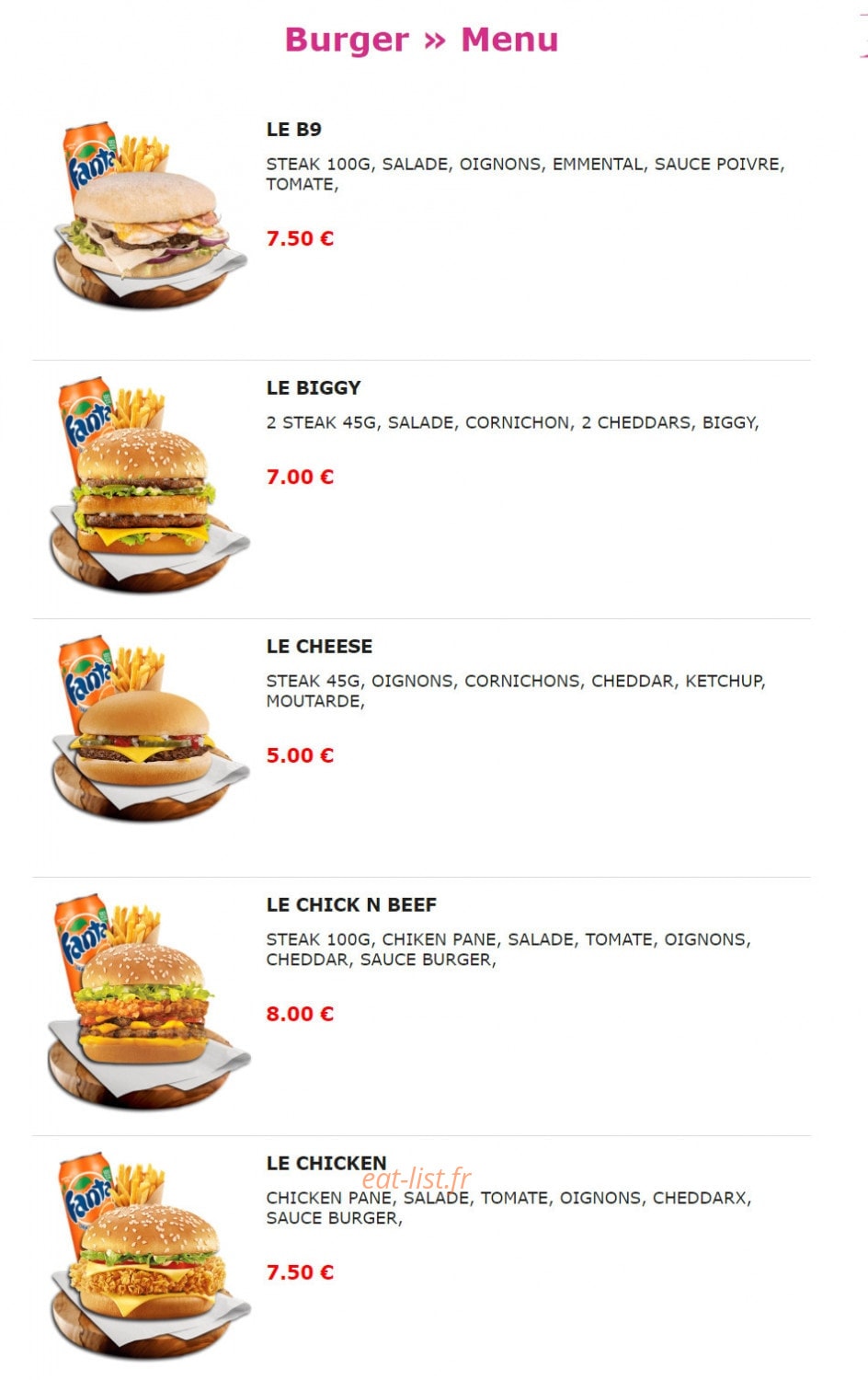 Burger Nine — carte page 9