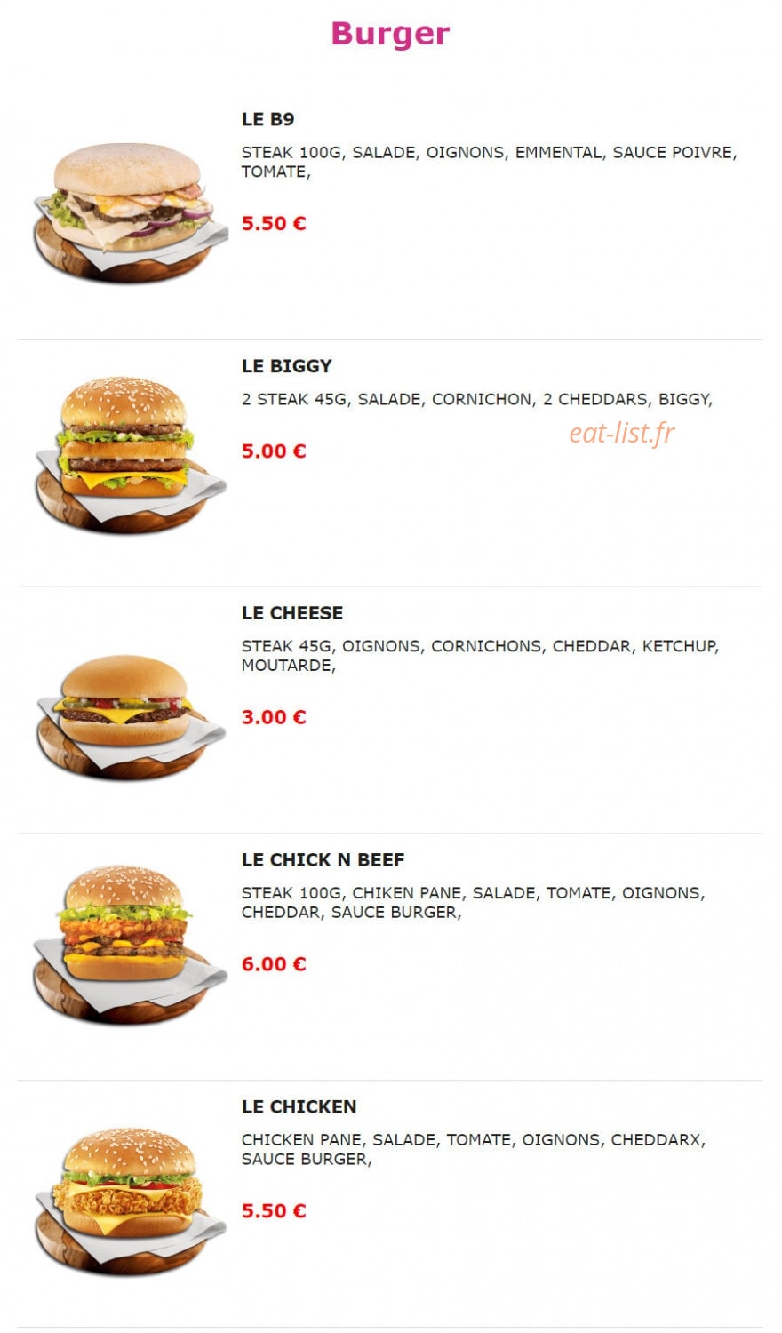 Burger Nine — carte page 7
