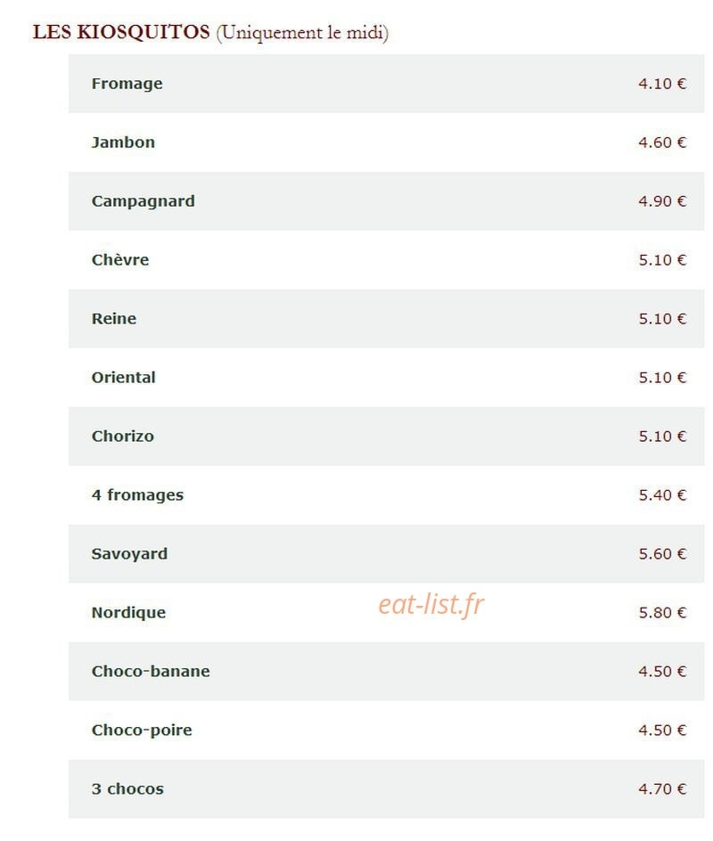 Le Kiosque à Pizzas — carte page 4