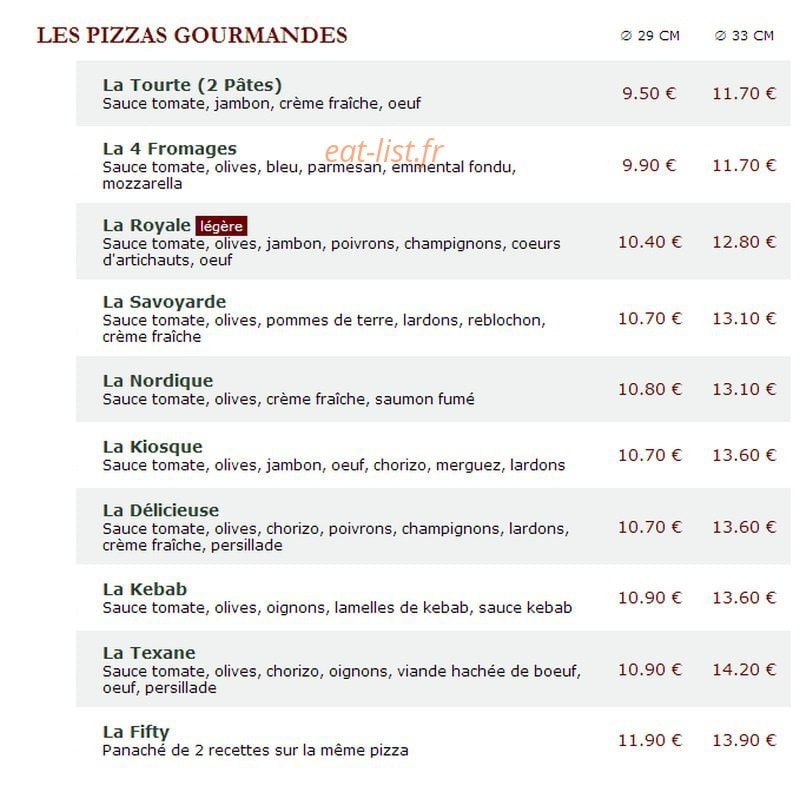 Le Kiosque à Pizzas — carte page 2