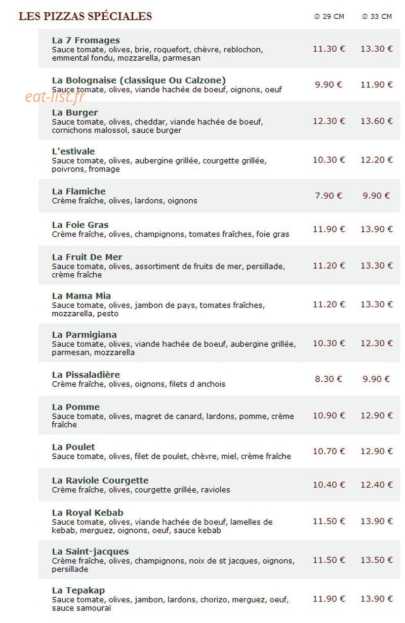 Le Kiosque à Pizzas — carte page 3