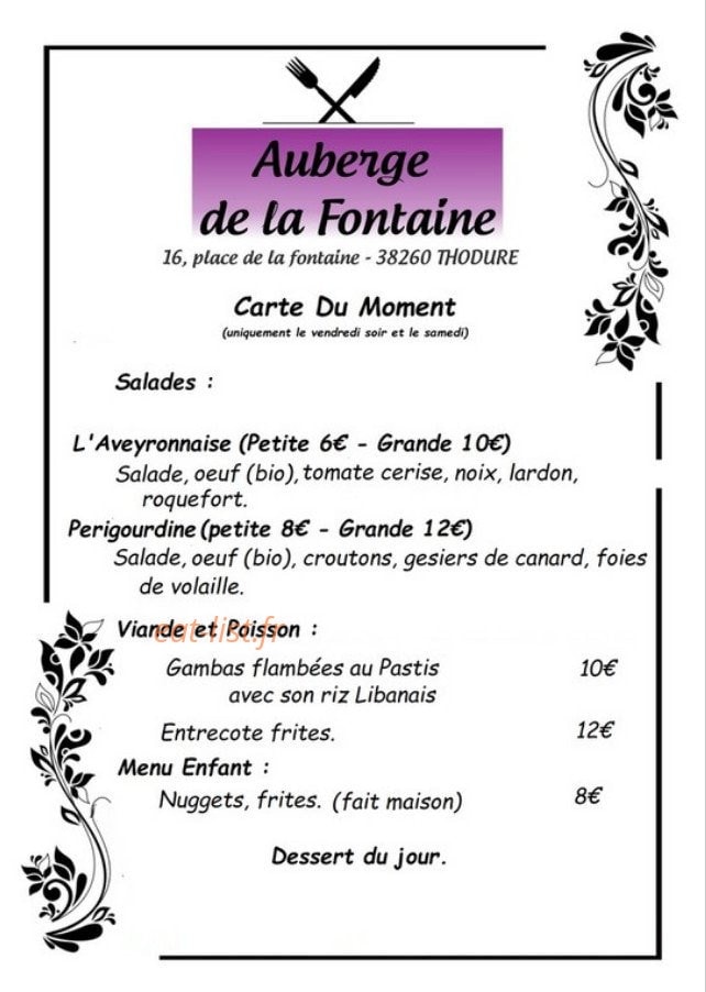 Auberge de la fontaine — carte page 1