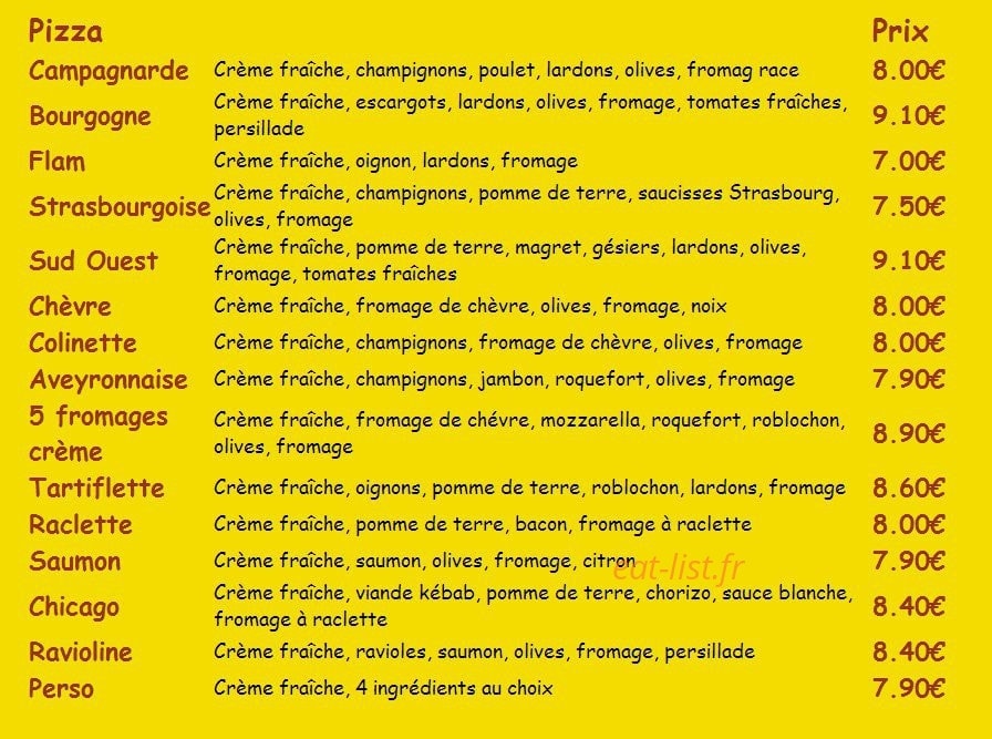 Bella Pizza — carte page 2