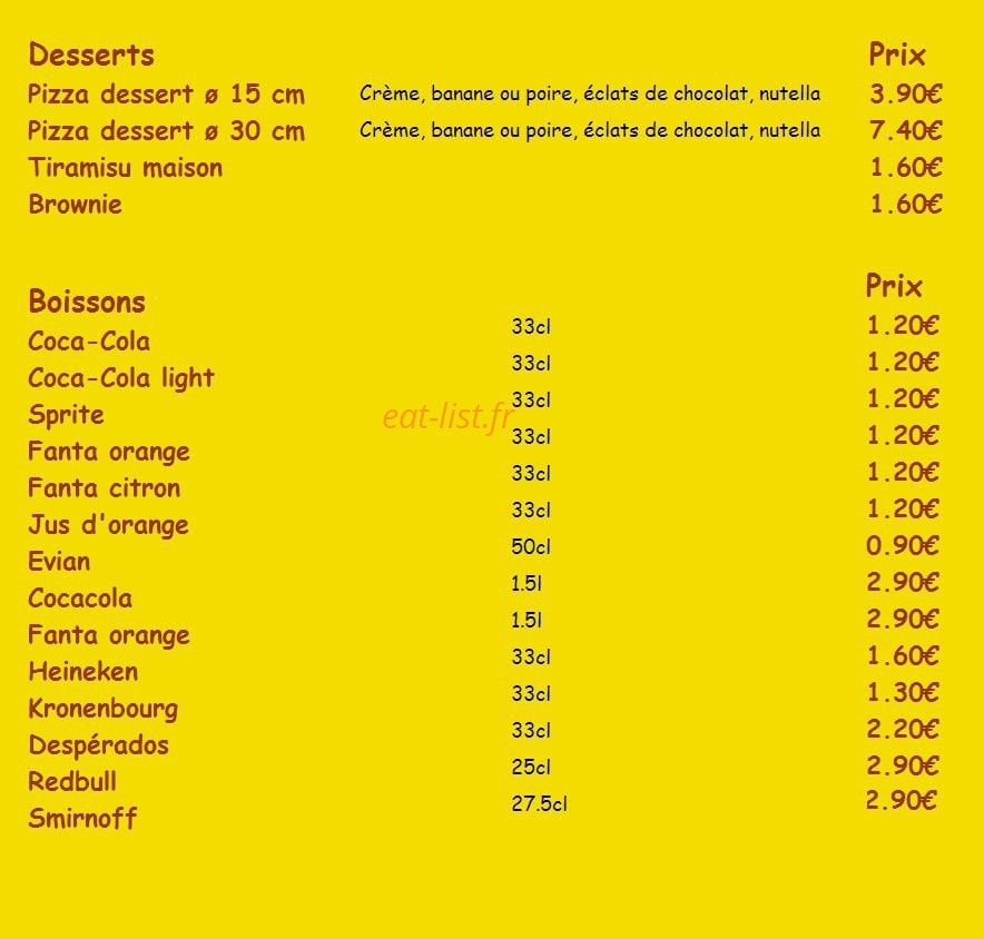 Bella Pizza — carte page 3