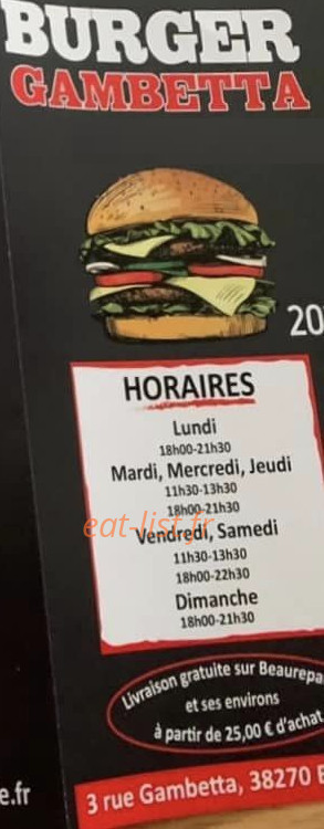 Burger Gambetta — carte page 1