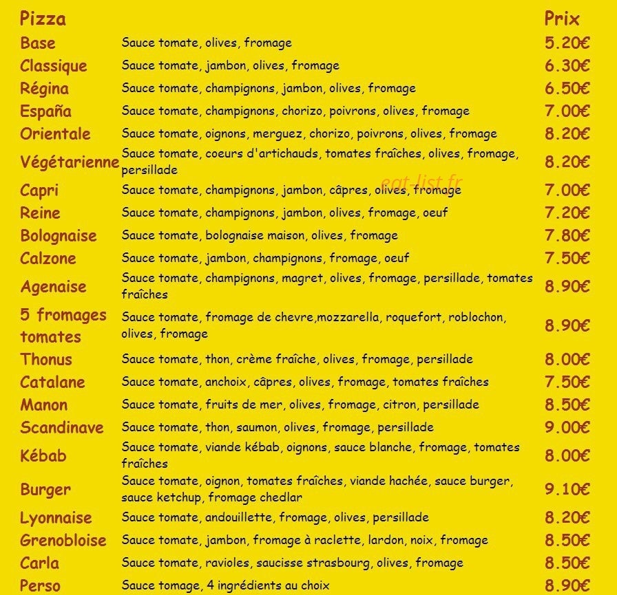 Bella Pizza — carte page 1