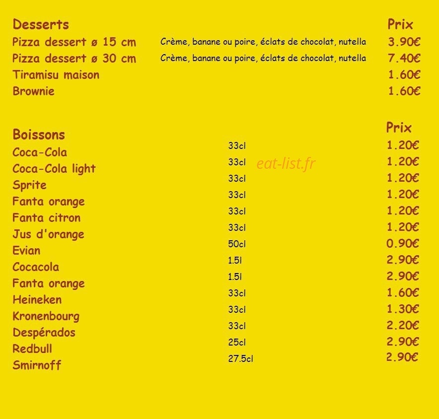 Bella Pizza — carte page 3