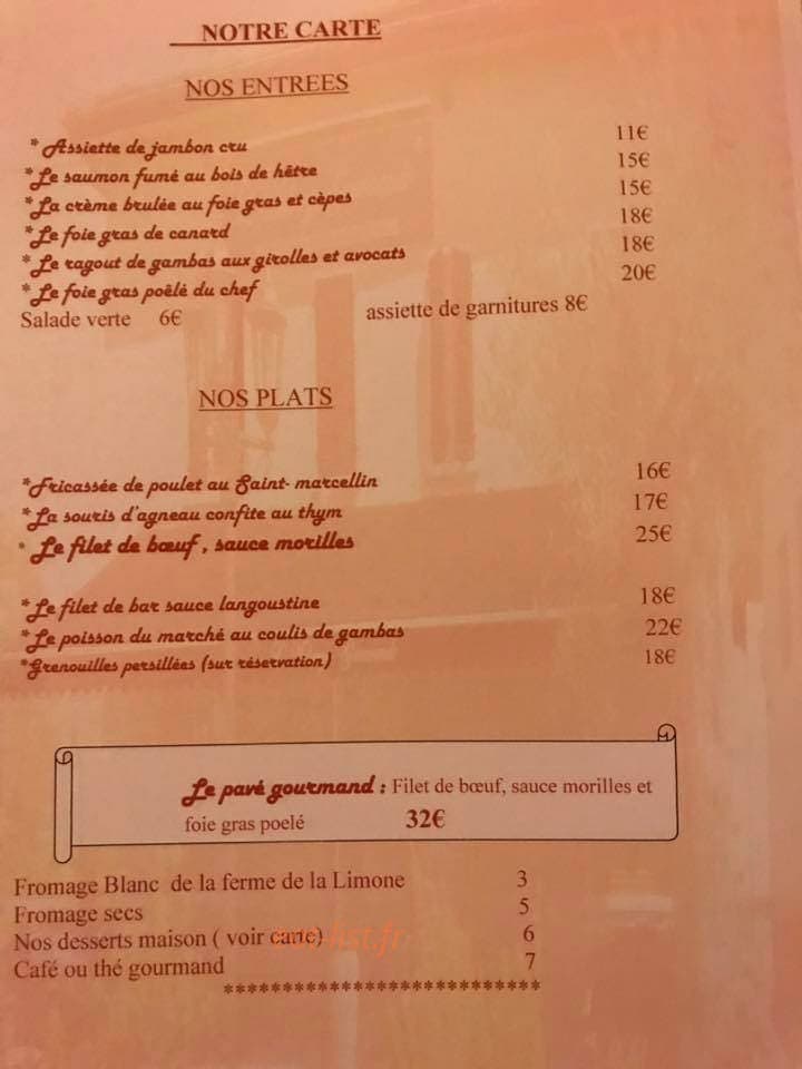 L'auberge Gourmande — carte page 1