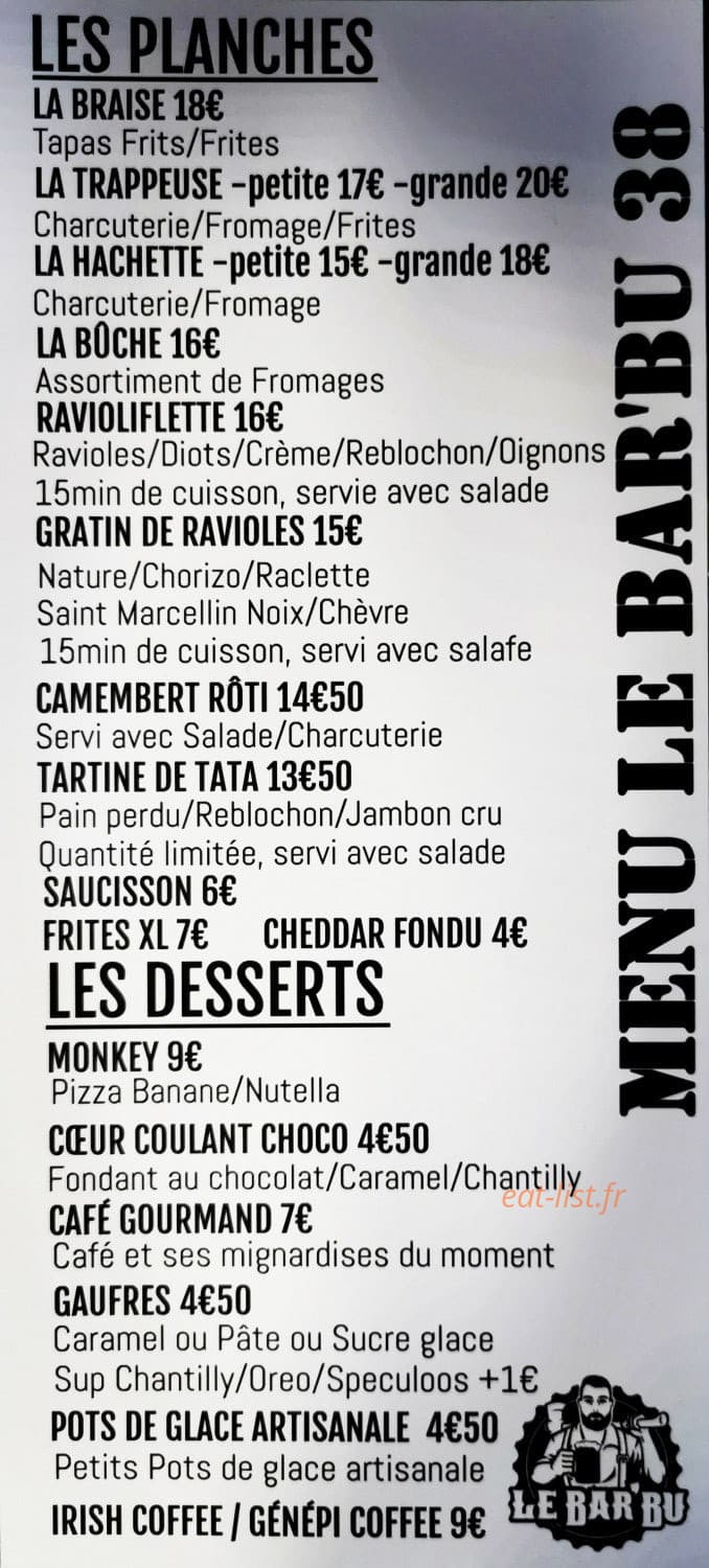 Le Bar'Bu — carte page 1