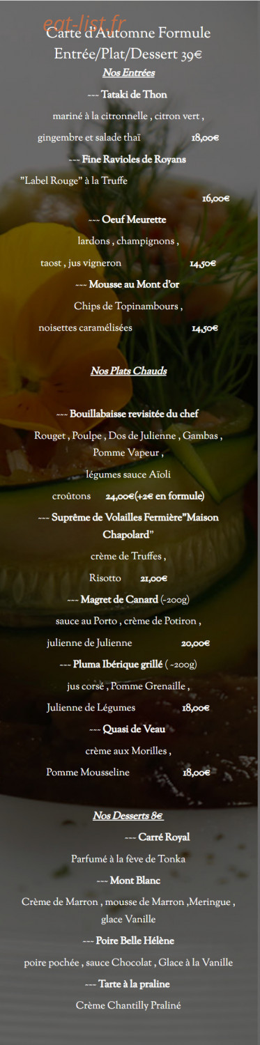 Restaurant du Château Saint Julien — carte page 8