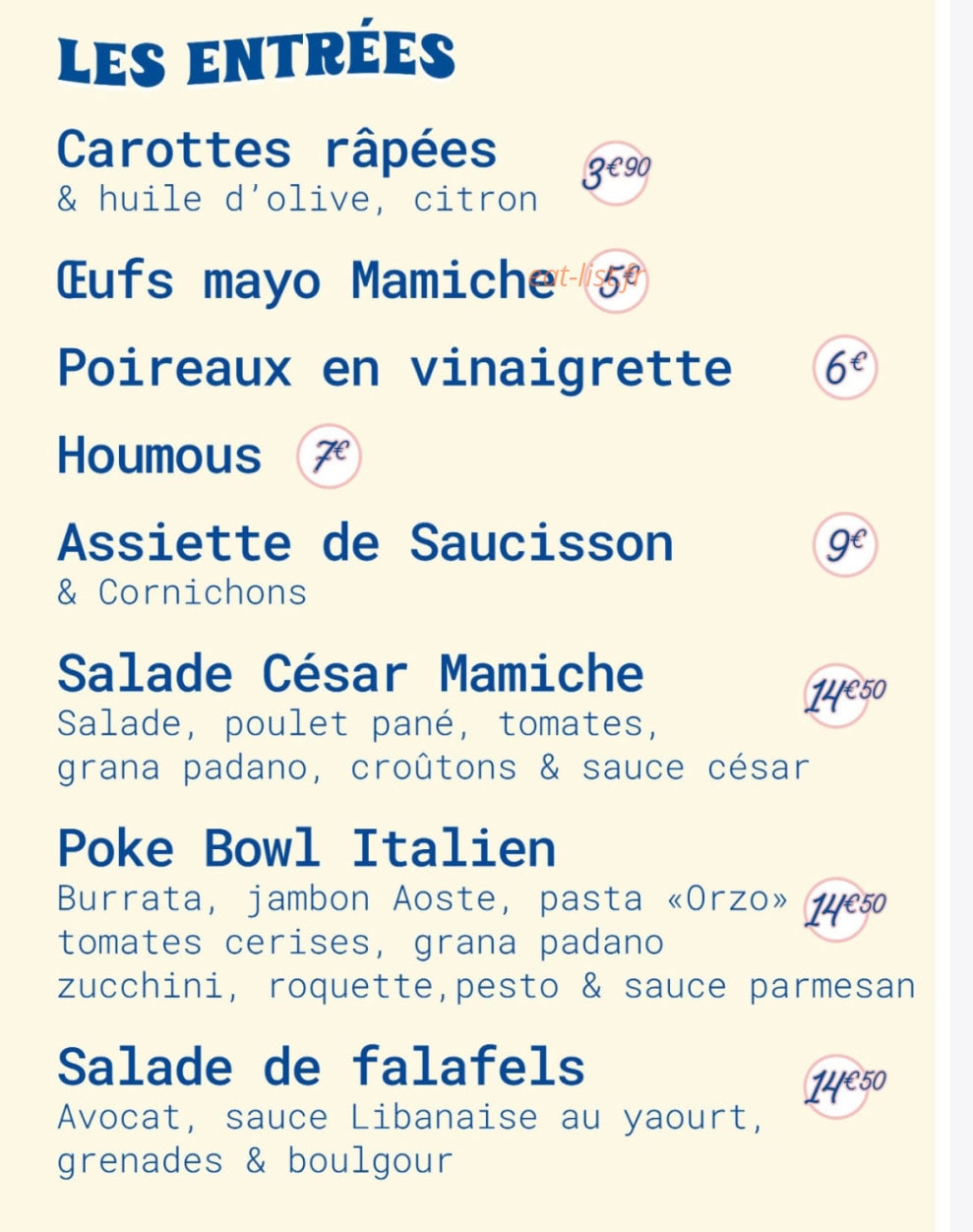 Bistrot Mamiche — carte page 1
