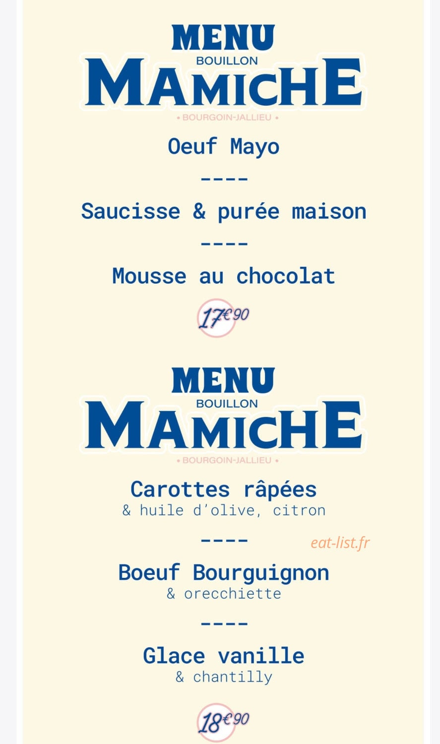 Bistrot Mamiche — carte page 2