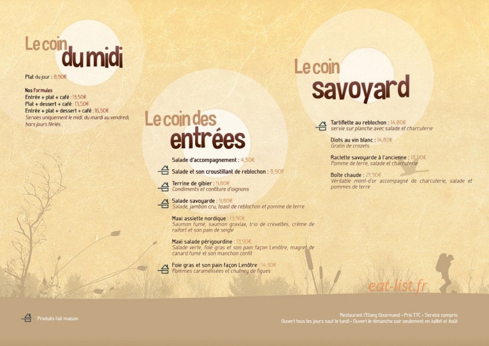 L’Etang Gourmand — carte page 1
