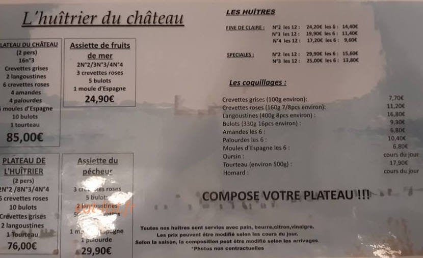 Carte et menu de L'huîtrier du château à Bourgoin Jallieu — Huîtres