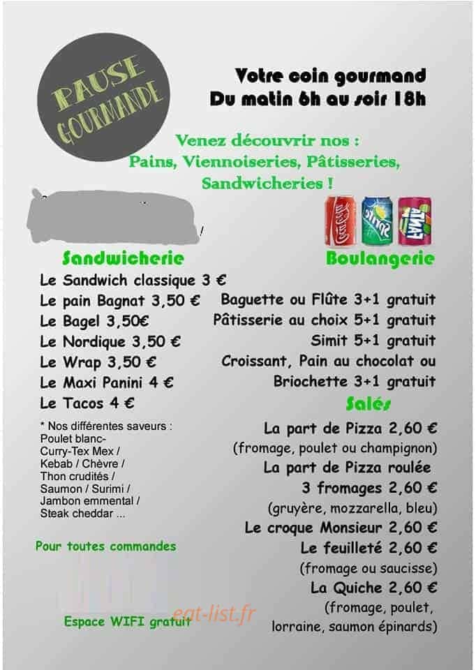 Pause Gourmande — carte page 1