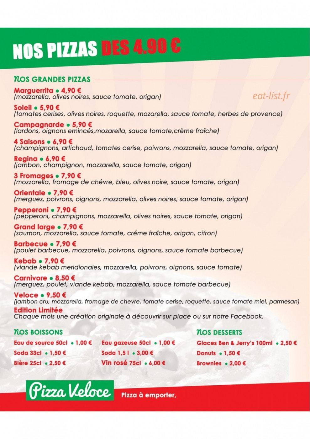 Pizza Veloce — carte page 1