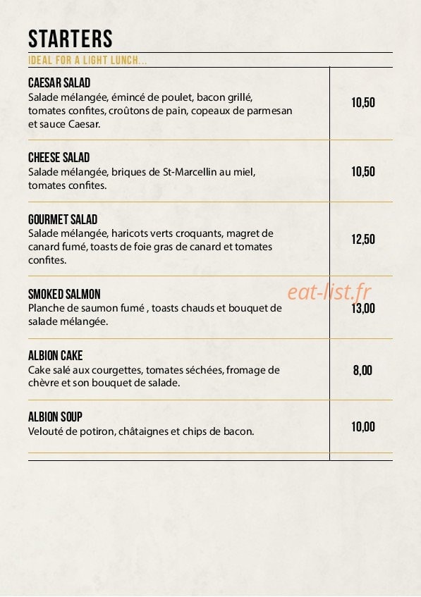 The Albion — carte page 4