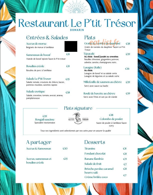 Le P’tit Trésor — carte page 1