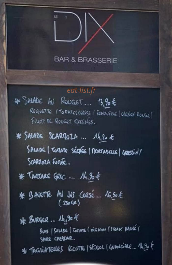 Brasserie Le Dix — carte page 1