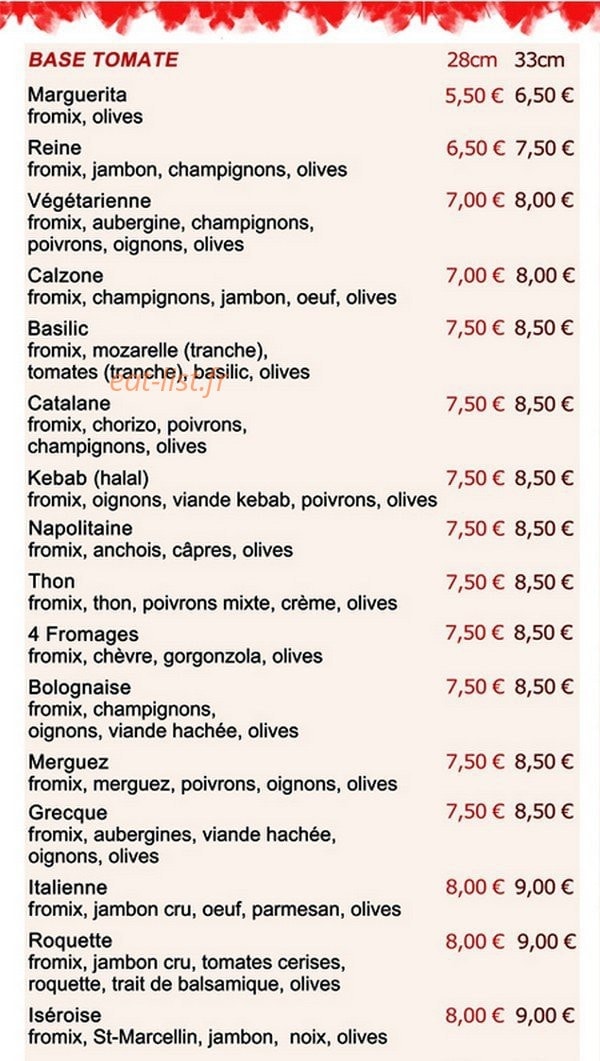 franki pizz — carte page 1