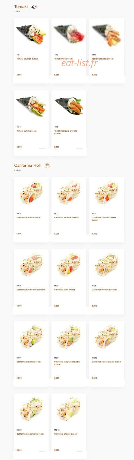 Carte et menu de Aki sushi à Montbonnot Saint Martin — Temaki et california roll