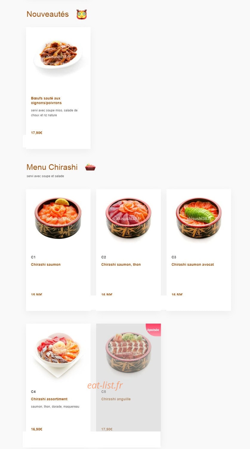 Carte et menu de Aki sushi à Montbonnot Saint Martin — Les nouveautés et menus chirashi