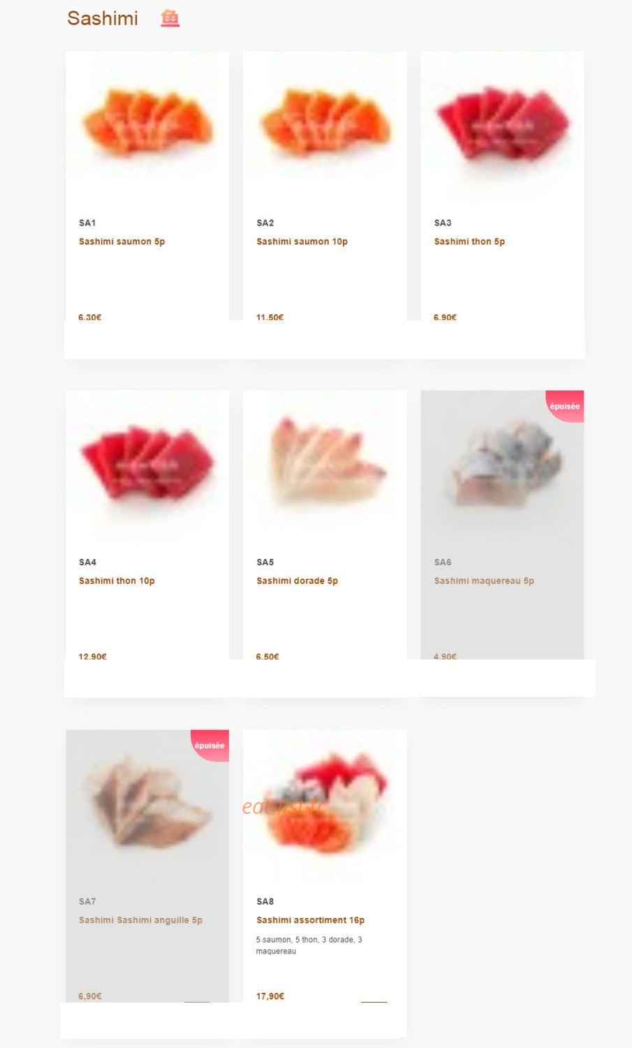Carte et menu de Aki sushi à Montbonnot Saint Martin — Sashimi