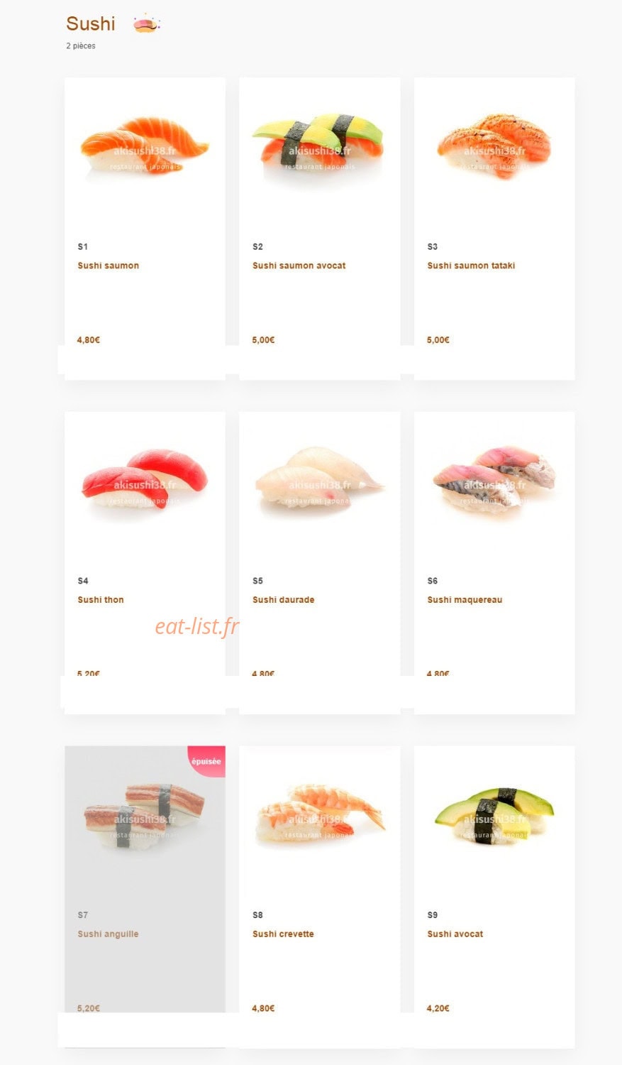 Carte et menu de Aki sushi à Montbonnot Saint Martin — Sushi