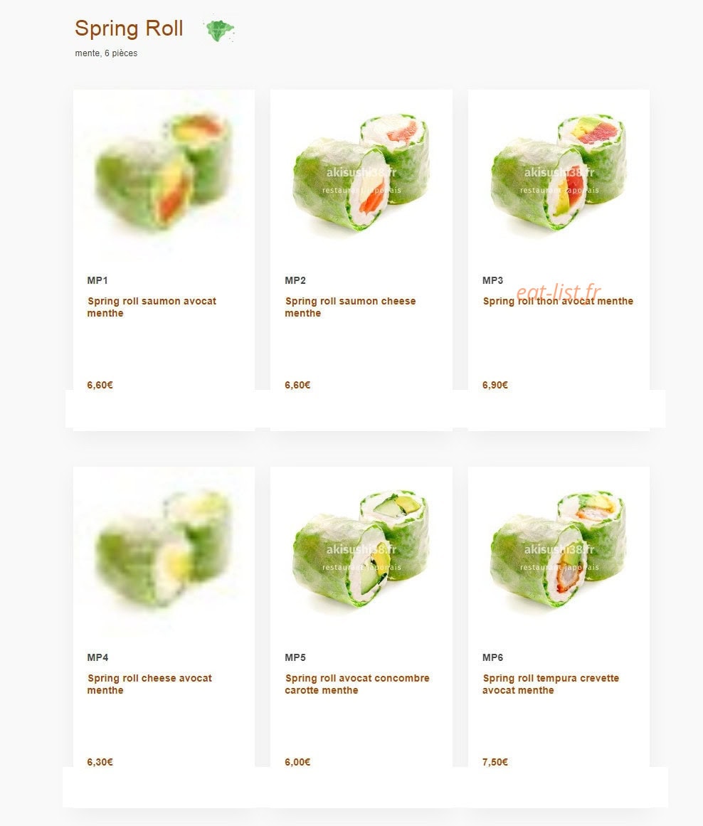 Carte et menu de Aki sushi à Montbonnot Saint Martin — Les Springs roll