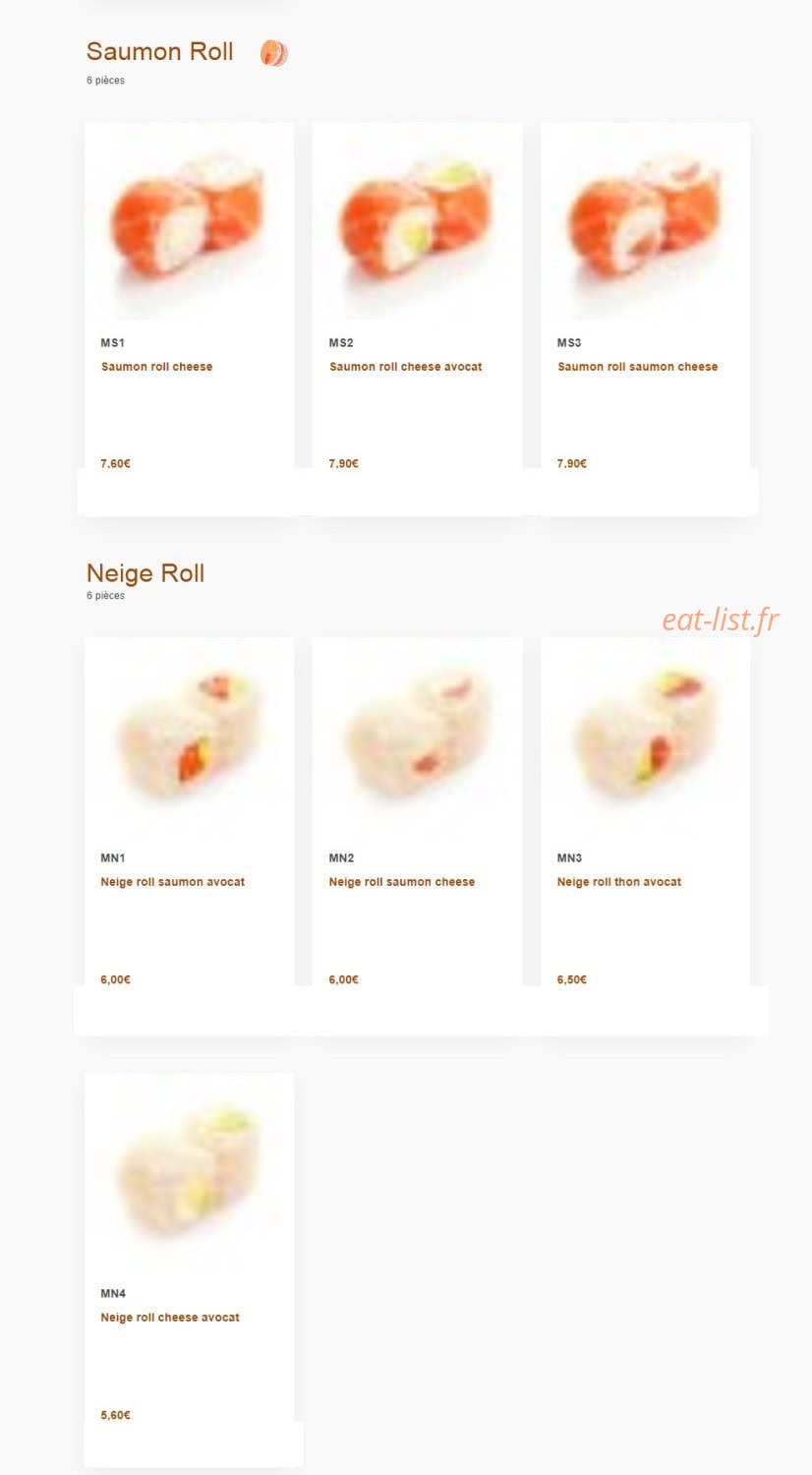 Carte et menu de Aki sushi à Montbonnot Saint Martin — Saumon roll et neigg roll